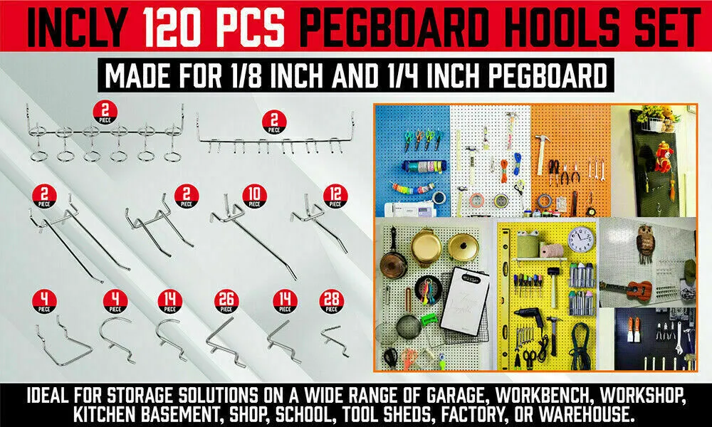 120Pc Pegboard Hooks Set - Versatile Slat Wall Hangers for Garage and Shop Organization