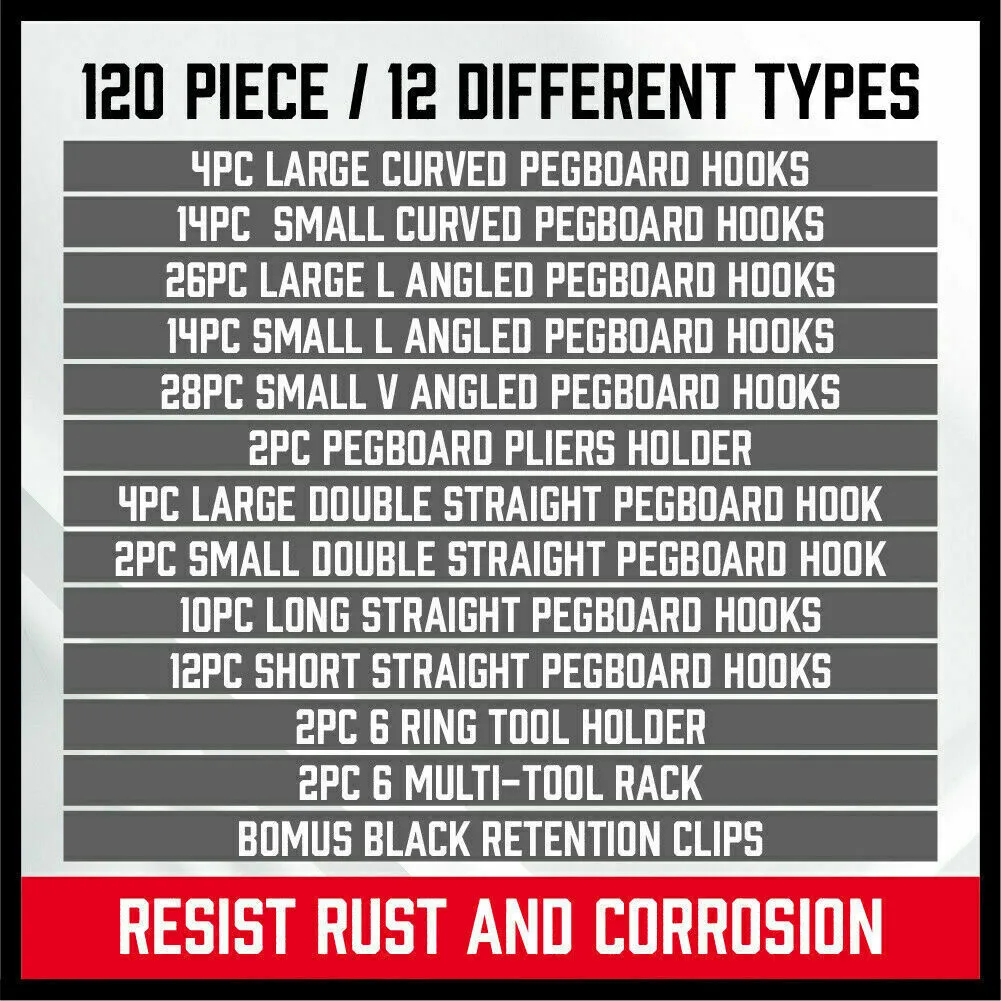120Pc Pegboard Hooks Set - Versatile Slat Wall Hangers for Garage and Shop Organization