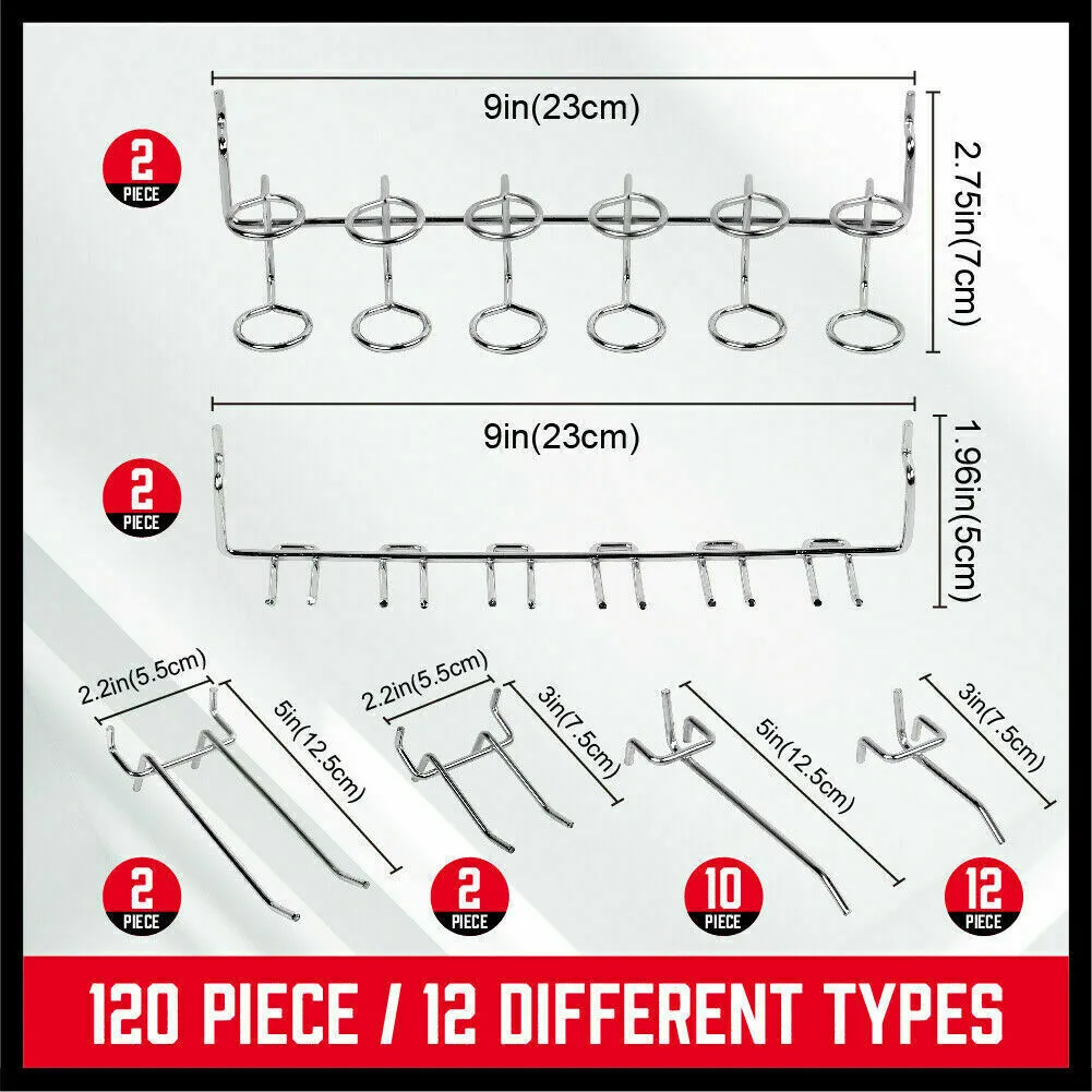 120Pc Pegboard Hooks Set - Versatile Slat Wall Hangers for Garage and Shop Organization