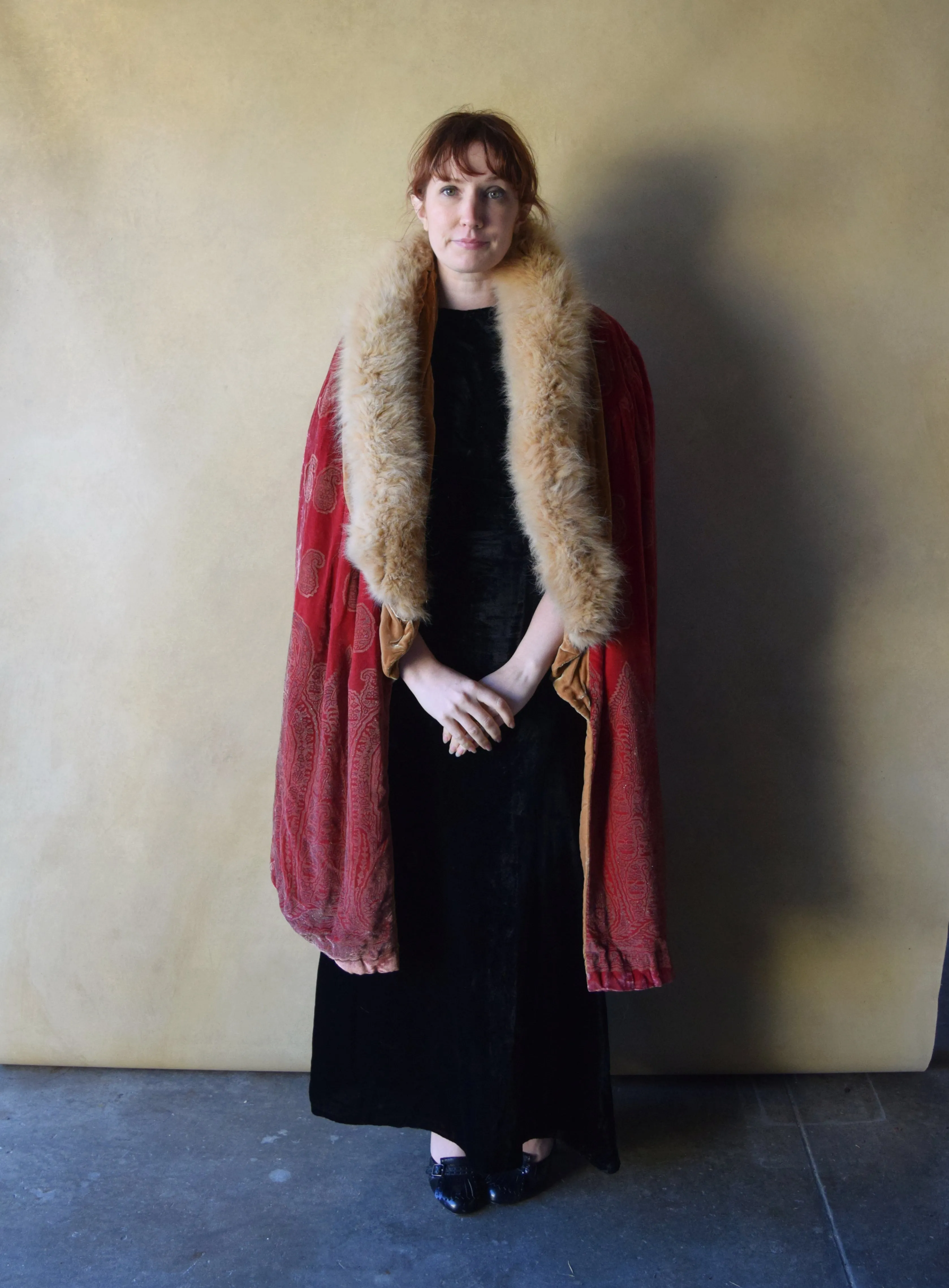 1920s stenciled cape . vintage 20s silk velvet coat . one size