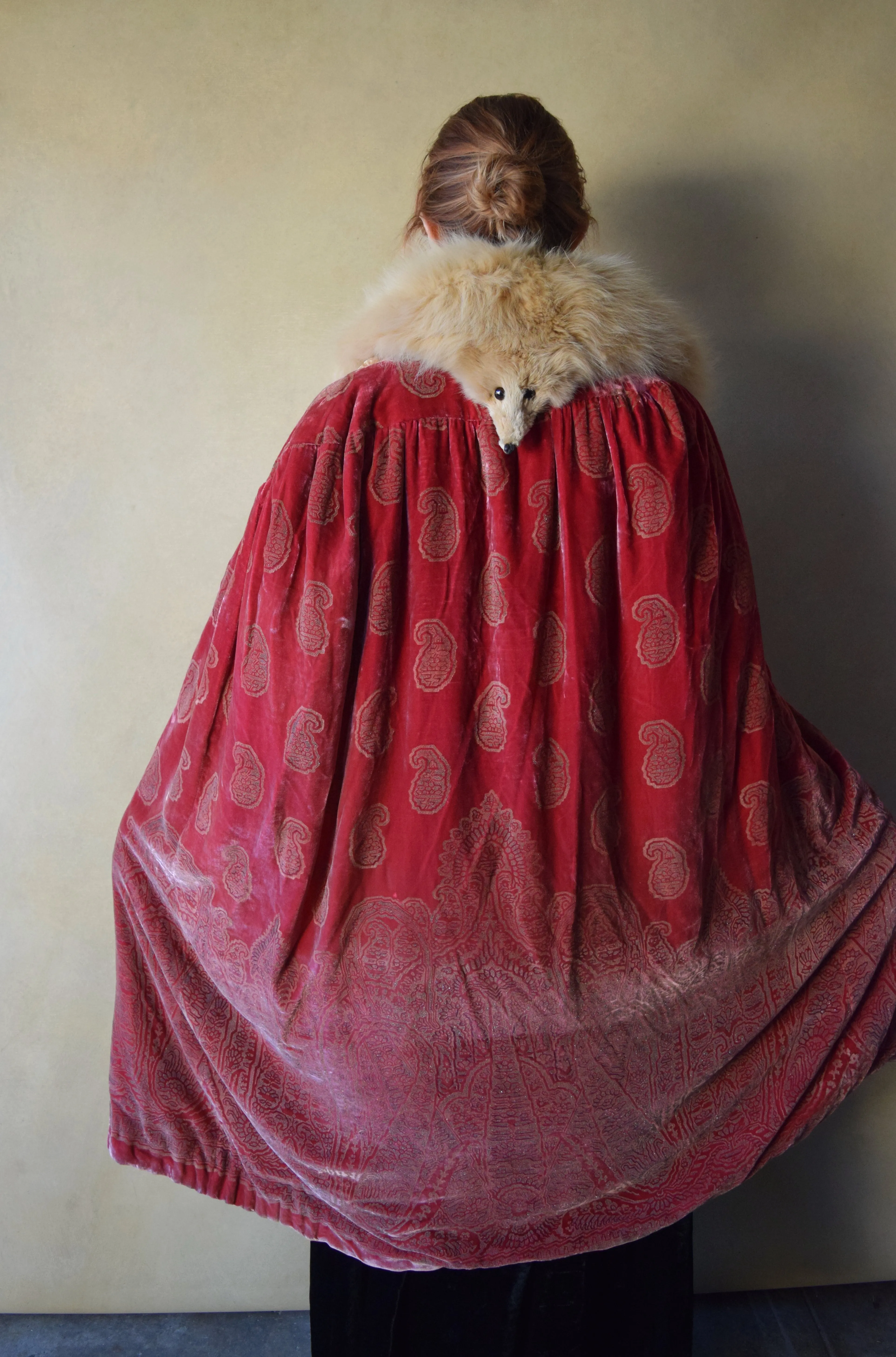 1920s stenciled cape . vintage 20s silk velvet coat . one size