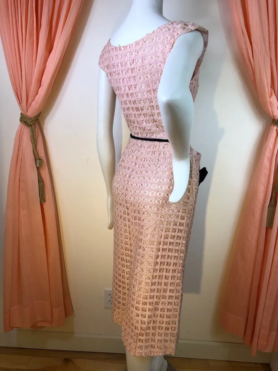 1950's Woven Cocktail Dress with Roses