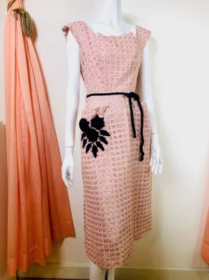 1950's Woven Cocktail Dress with Roses