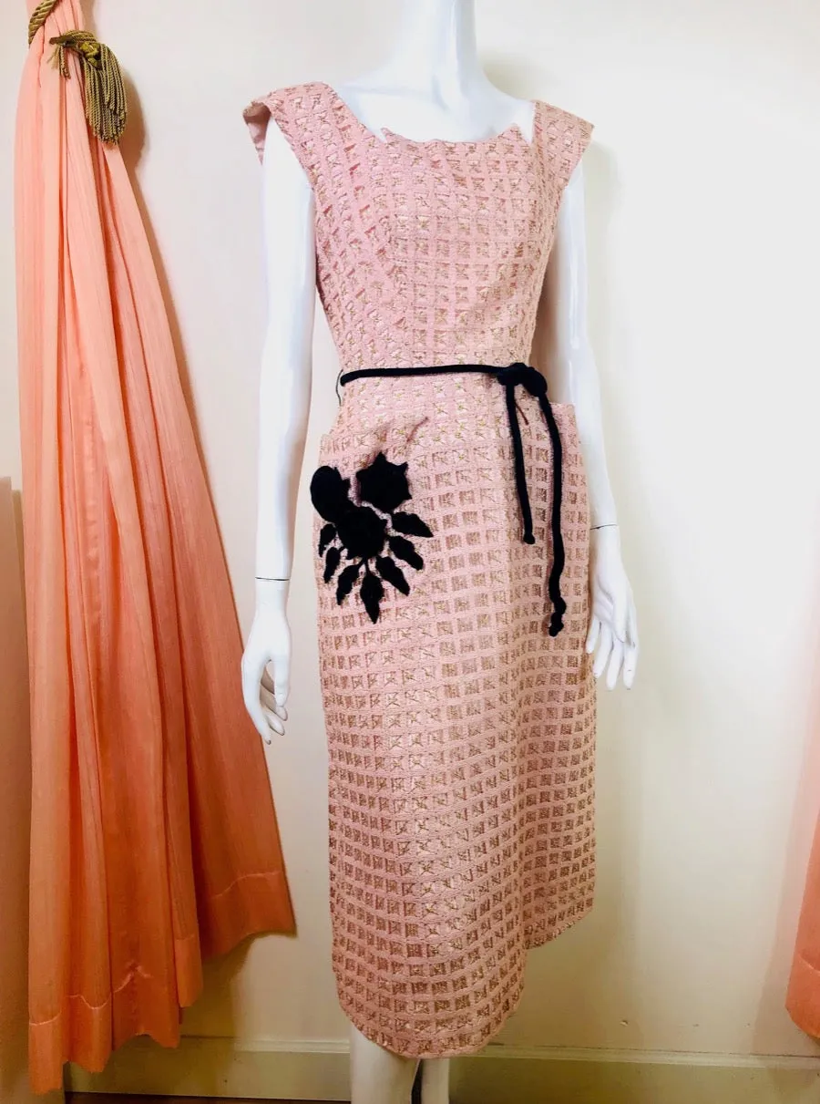 1950's Woven Cocktail Dress with Roses