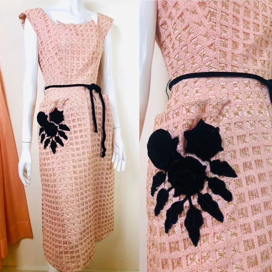 1950's Woven Cocktail Dress with Roses