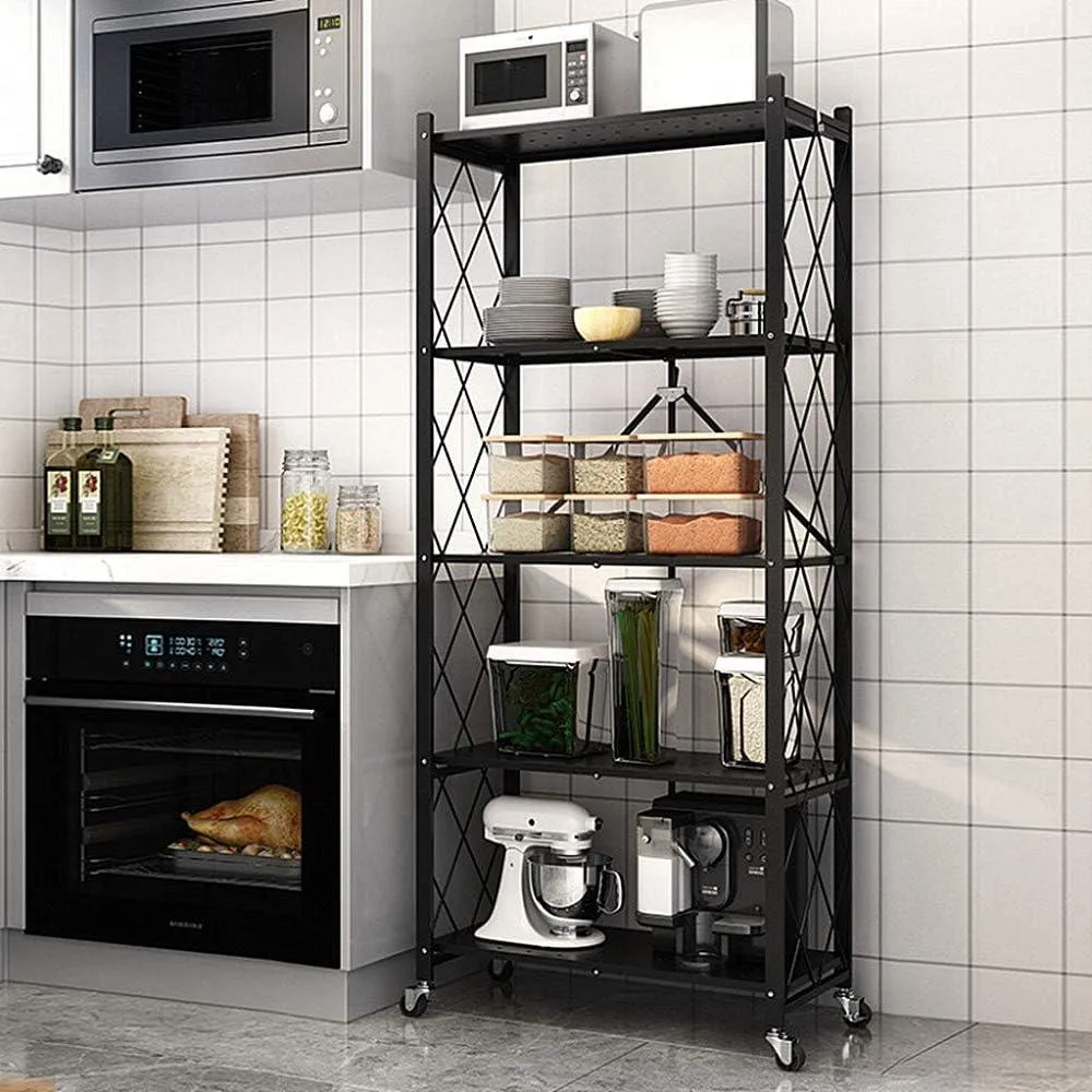 5-Layer Foldable Storage Rack – Heavy Duty Steel Organizer, Installation-Free, Large Capacity Storage Shelf