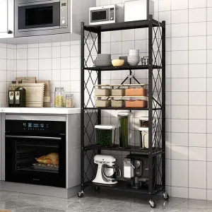 5-Layer Foldable Storage Rack – Heavy Duty Steel Organizer, Installation-Free, Large Capacity Storage Shelf