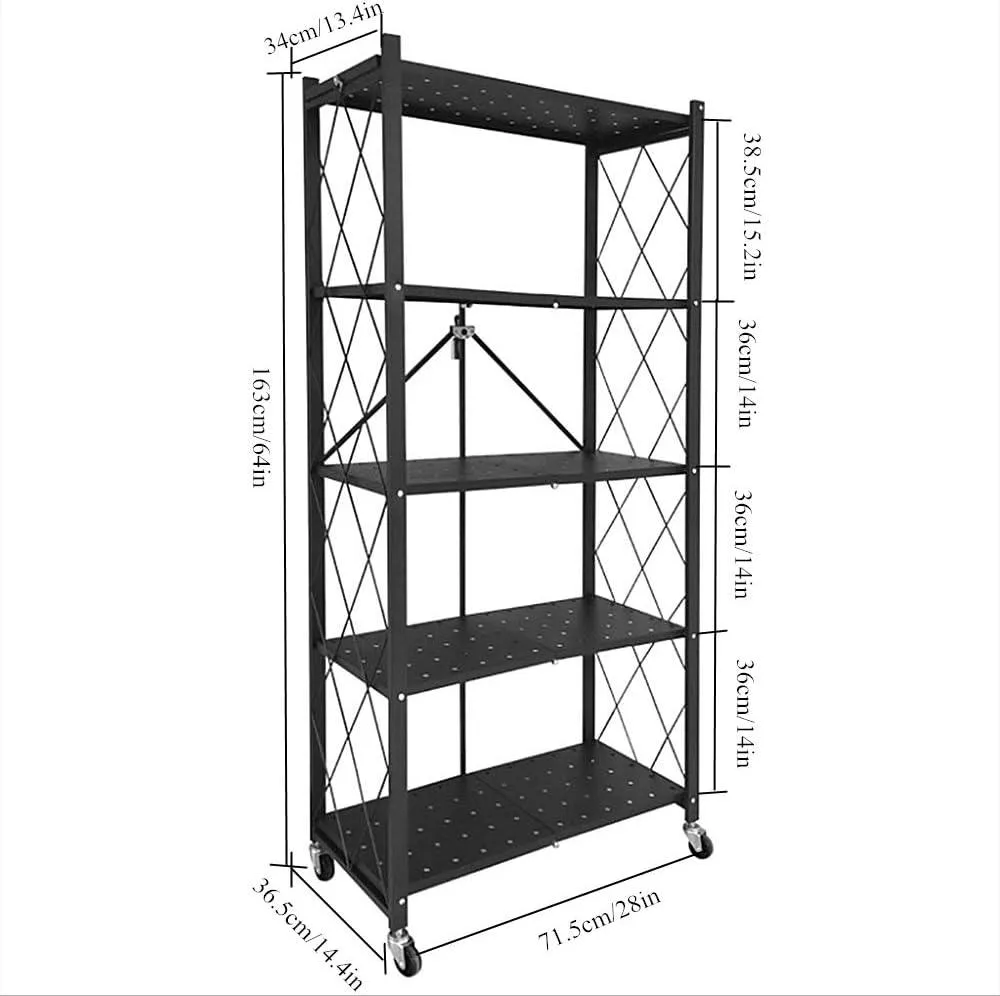 5-Layer Foldable Storage Rack – Heavy Duty Steel Organizer, Installation-Free, Large Capacity Storage Shelf