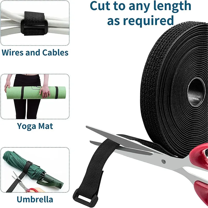5Meters Adjustable Fastening Hook And Loop Straps With 25 Buckles Free Cut Length Cord Straps For Sewing And Cable Wire Manageme