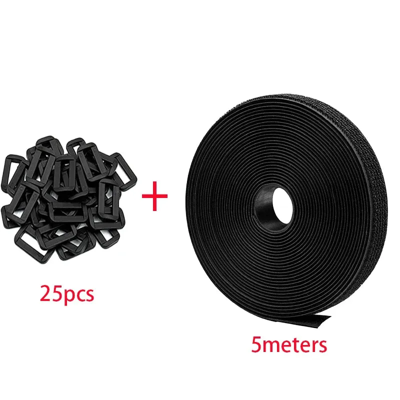 5Meters Adjustable Fastening Hook And Loop Straps With 25 Buckles Free Cut Length Cord Straps For Sewing And Cable Wire Manageme