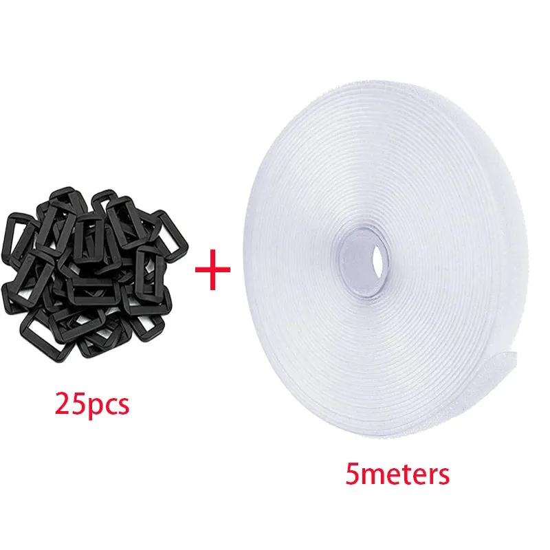 5Meters Adjustable Fastening Hook And Loop Straps With 25 Buckles Free Cut Length Cord Straps For Sewing And Cable Wire Manageme