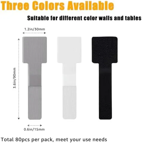 80PCS Hook and Loop Cable Straps, Cable Management Under Desk, Self Adhesive Cable Ties, Reusable Wire Organizers for Cords, Adjustable Cord Organizers for Desk, Home Office Essentials, White