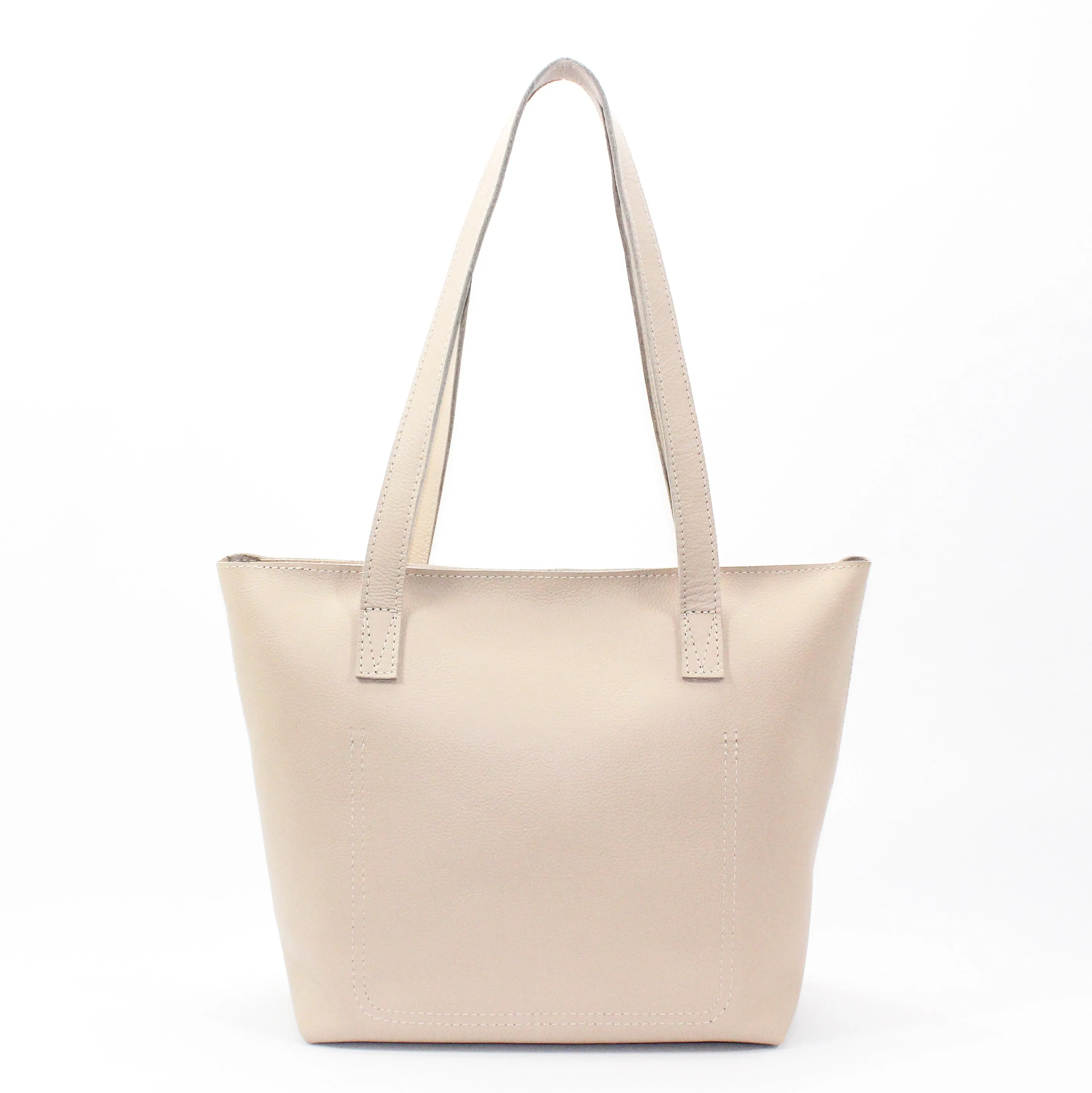 Antelo Emmy Unlined Pebble Leather Tote With Zip - Vanilla Frappe