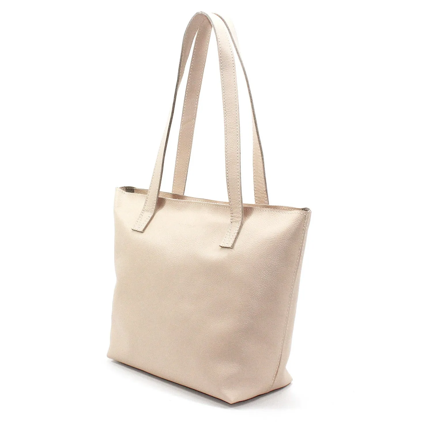 Antelo Emmy Unlined Pebble Leather Tote With Zip - Vanilla Frappe