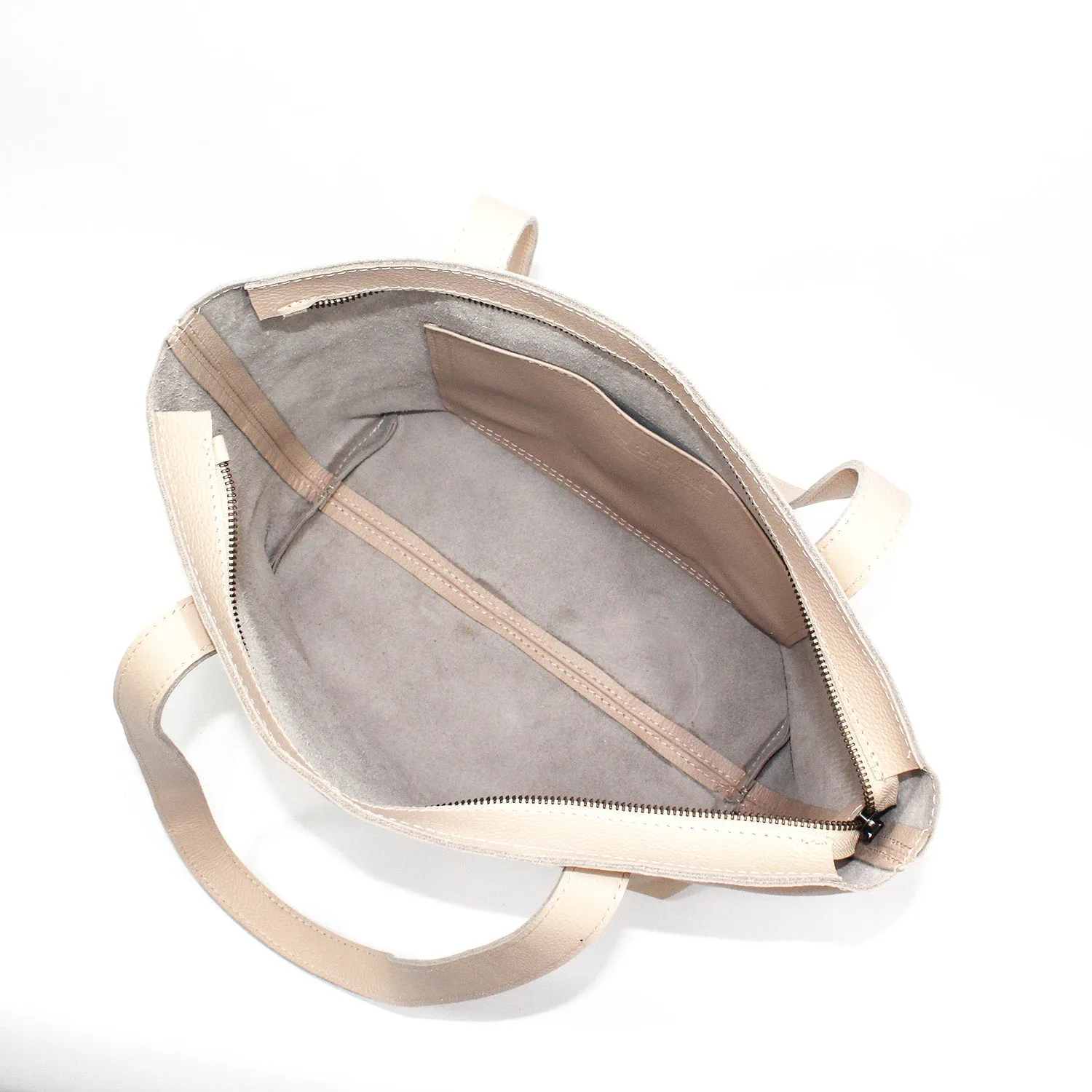 Antelo Emmy Unlined Pebble Leather Tote With Zip - Vanilla Frappe