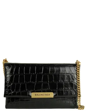 Balenciaga Black Embossed Crocodile Small Triplet Shoulder Bag