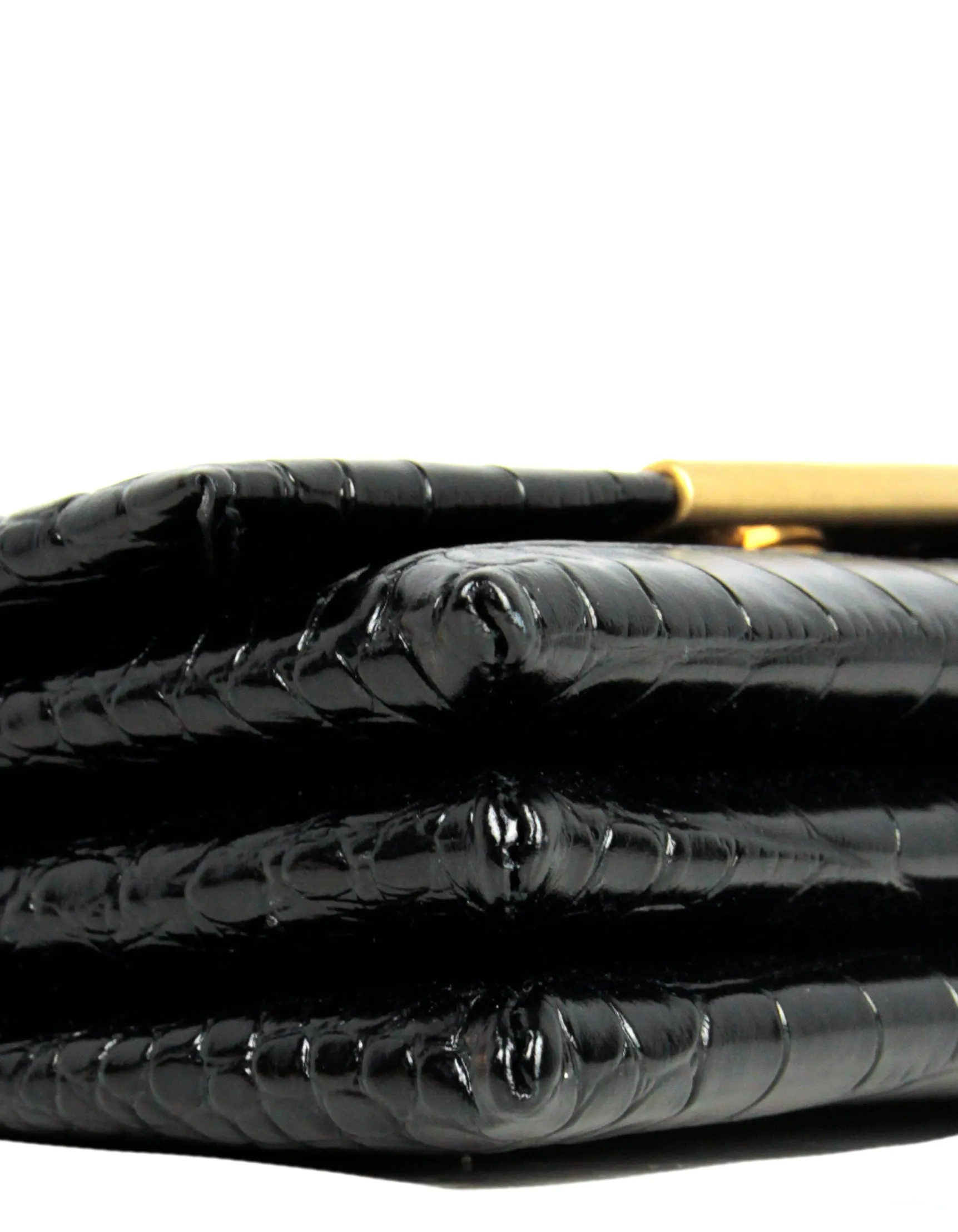 Balenciaga Black Embossed Crocodile Small Triplet Shoulder Bag