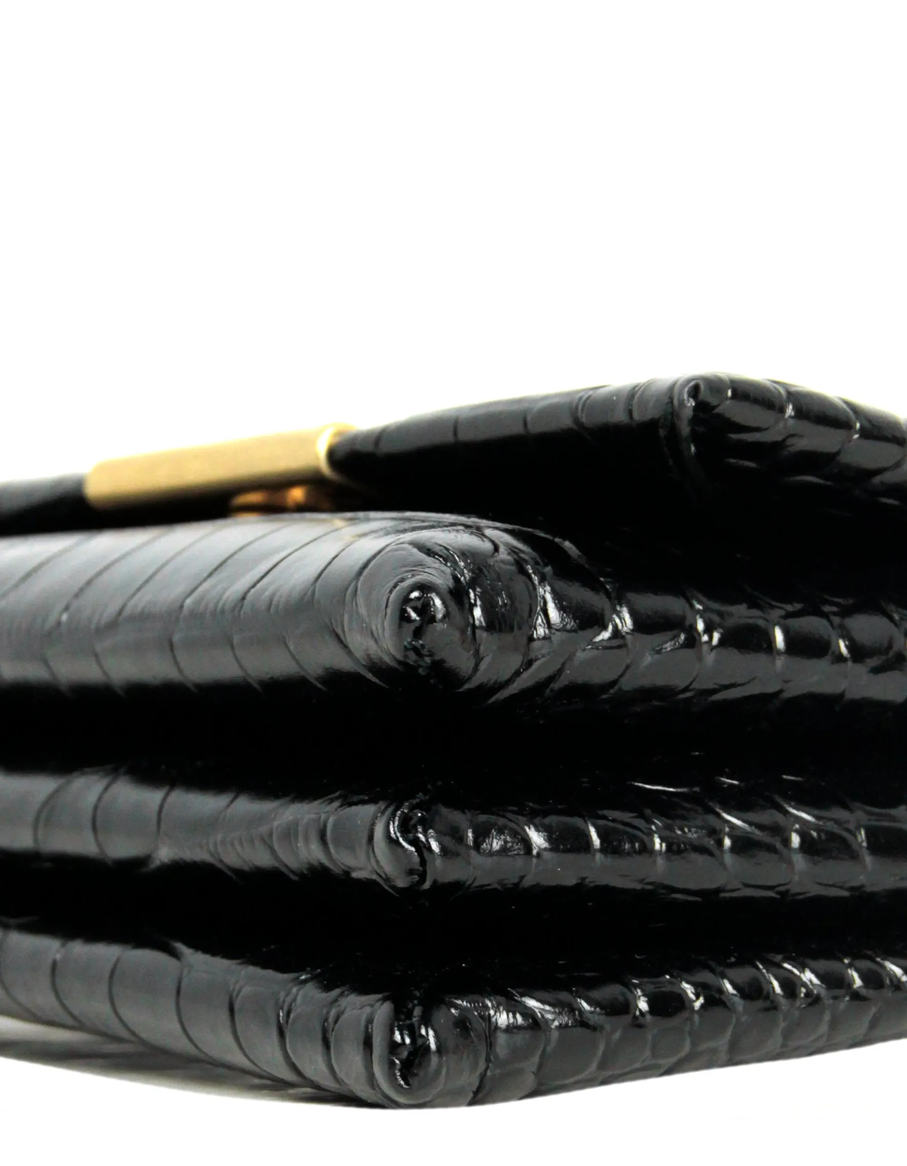 Balenciaga Black Embossed Crocodile Small Triplet Shoulder Bag