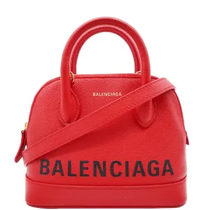 BALENCIAGA Ville Dome Leather Top Handle Crossbody Bag Red