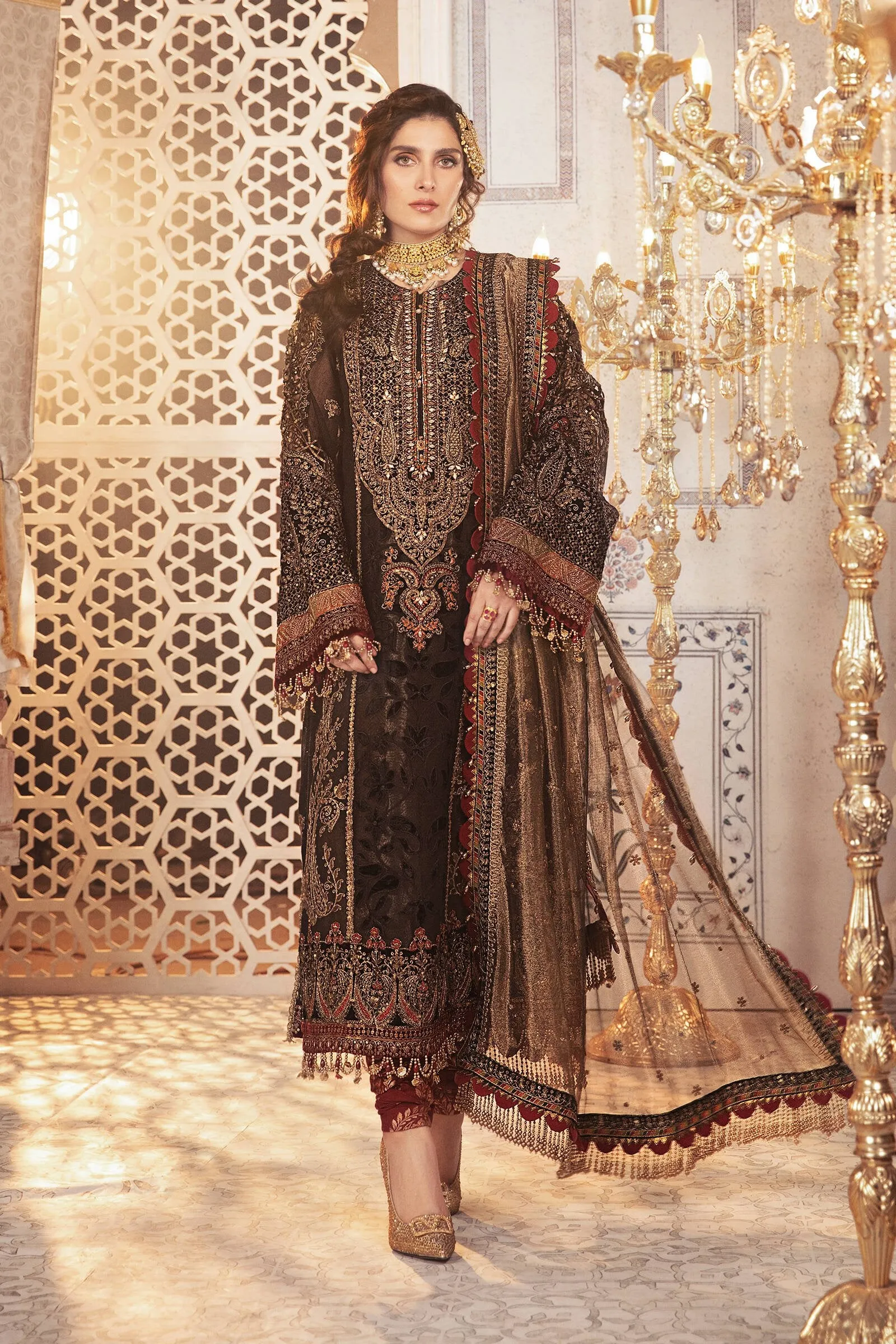 BD-2301 Black and burnt gold  | Maria B Mbroidered Winter Wedding Collection 2021 | Unstitched Embroidered Suits