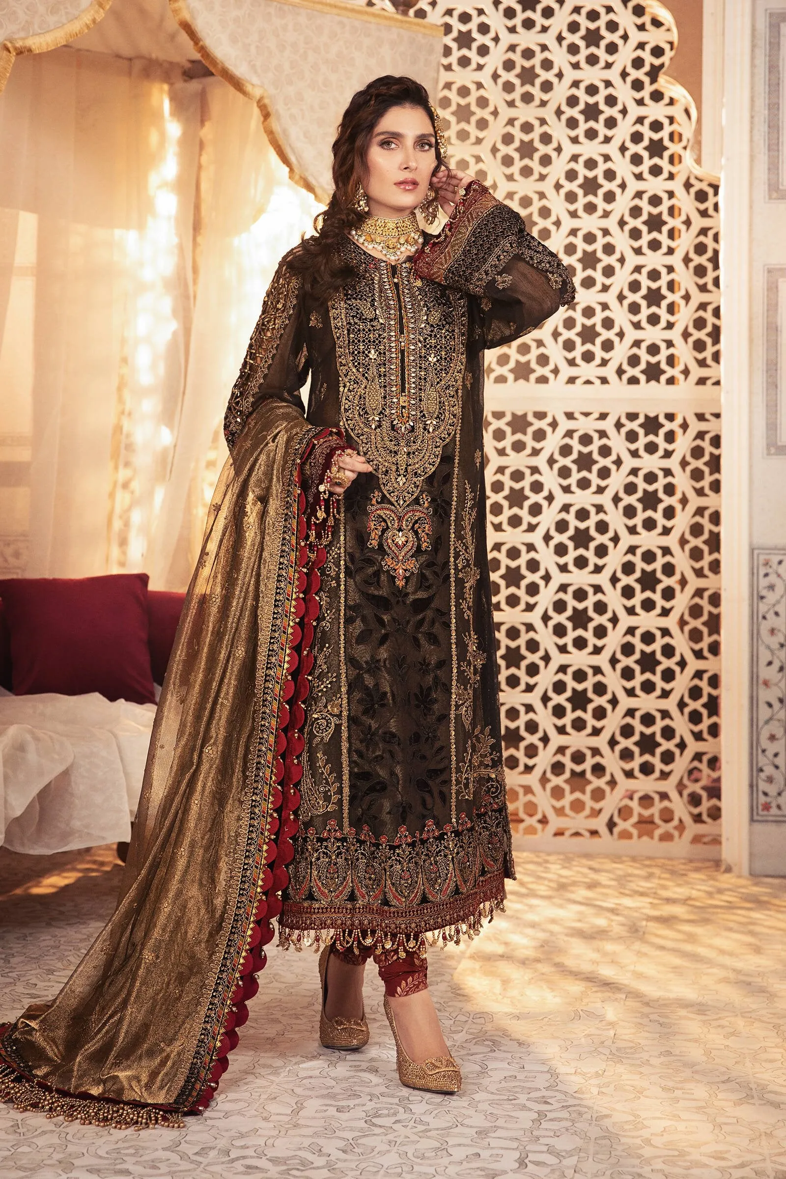 BD-2301 Black and burnt gold  | Maria B Mbroidered Winter Wedding Collection 2021 | Unstitched Embroidered Suits