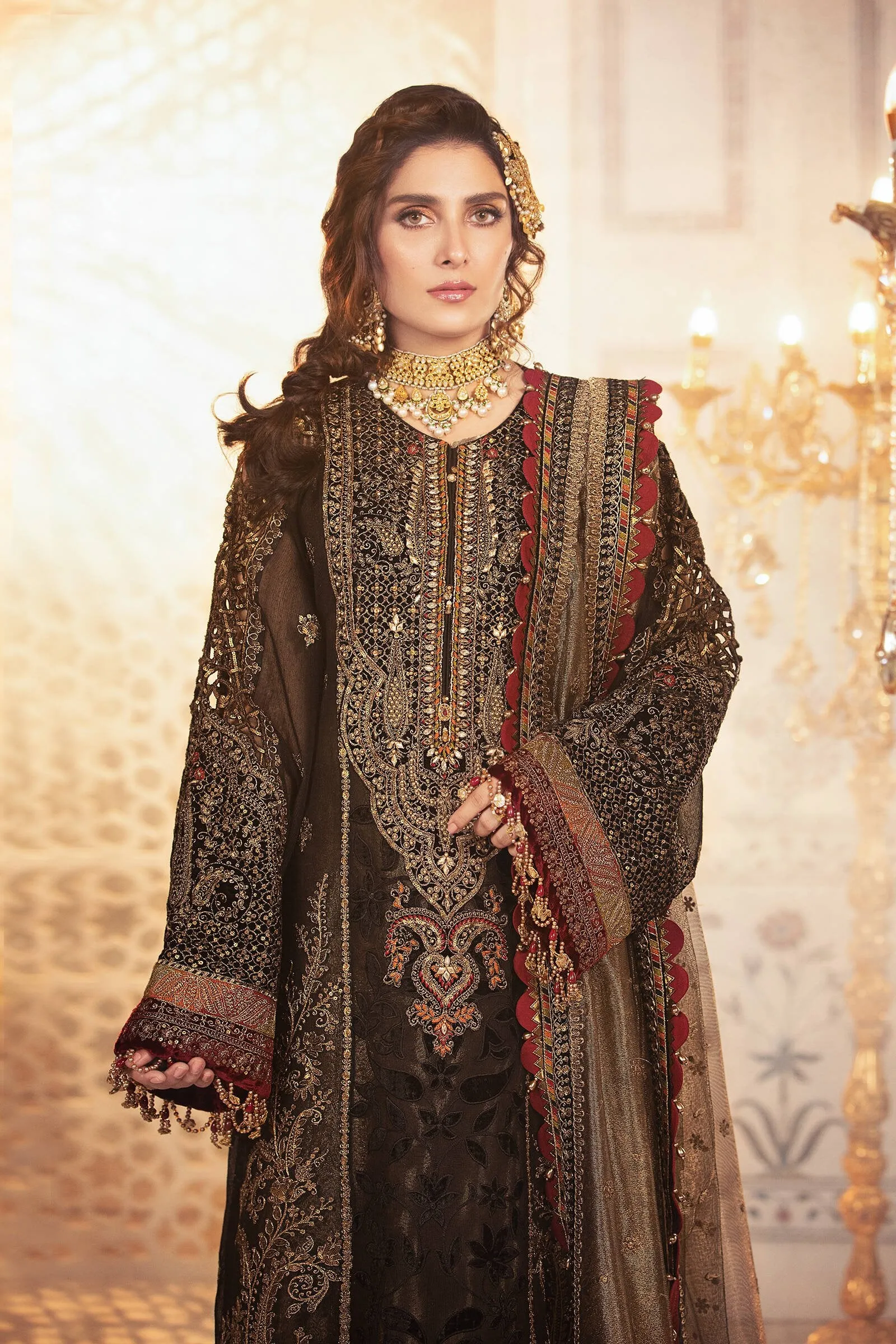 BD-2301 Black and burnt gold  | Maria B Mbroidered Winter Wedding Collection 2021 | Unstitched Embroidered Suits