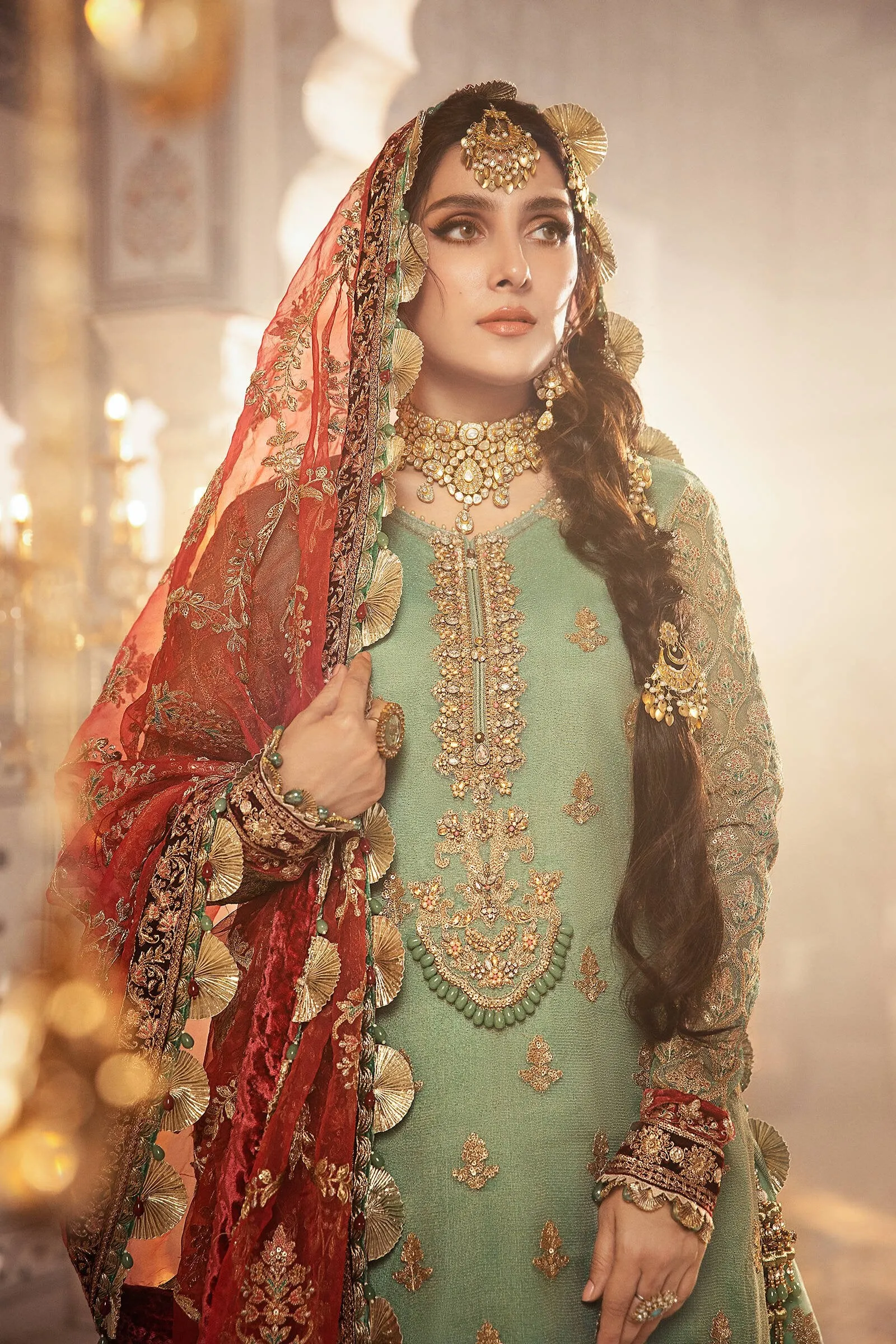 BD-2303 Coral in Sea green | Maria B Mbroidered Winter Wedding Collection 2021 | Unstitched Embroidered Suits