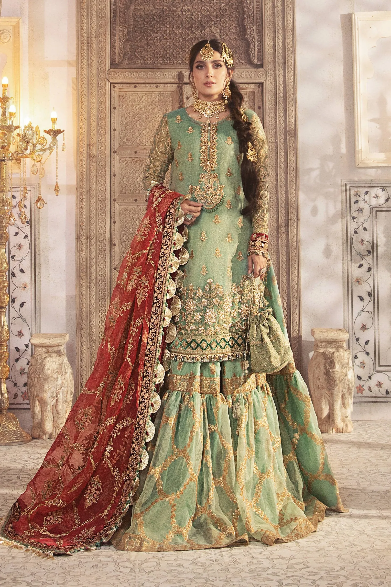 BD-2303 Coral in Sea green | Maria B Mbroidered Winter Wedding Collection 2021 | Unstitched Embroidered Suits