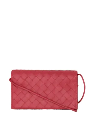 Bottega Veneta Pink Intrecciato Woven Leather Wallet on Strap