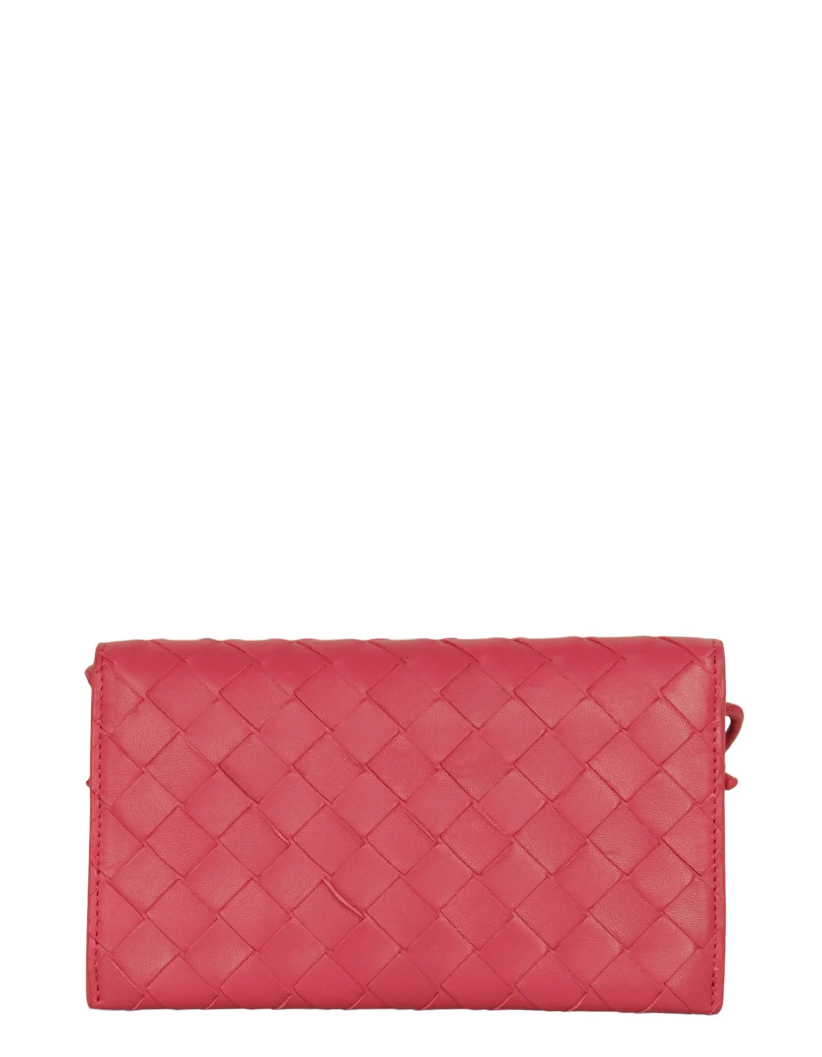 Bottega Veneta Pink Intrecciato Woven Leather Wallet on Strap