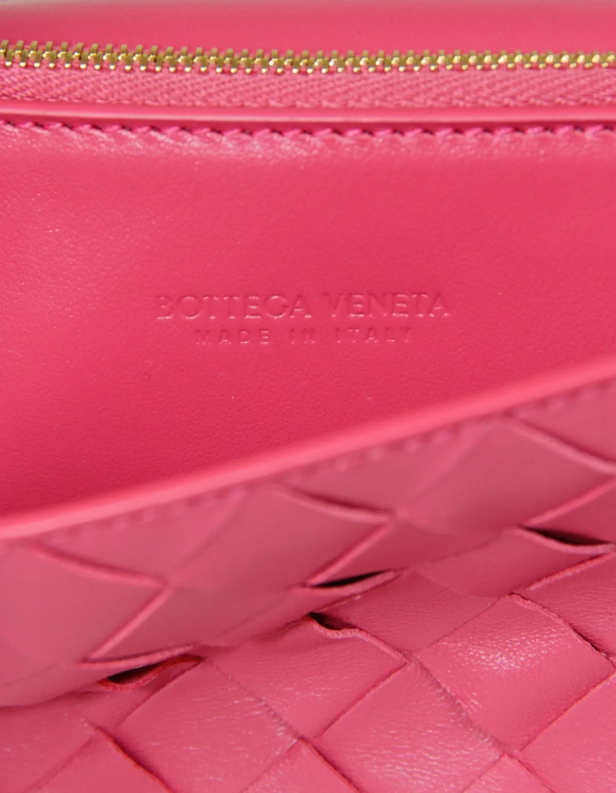 Bottega Veneta Pink Intrecciato Woven Leather Wallet on Strap