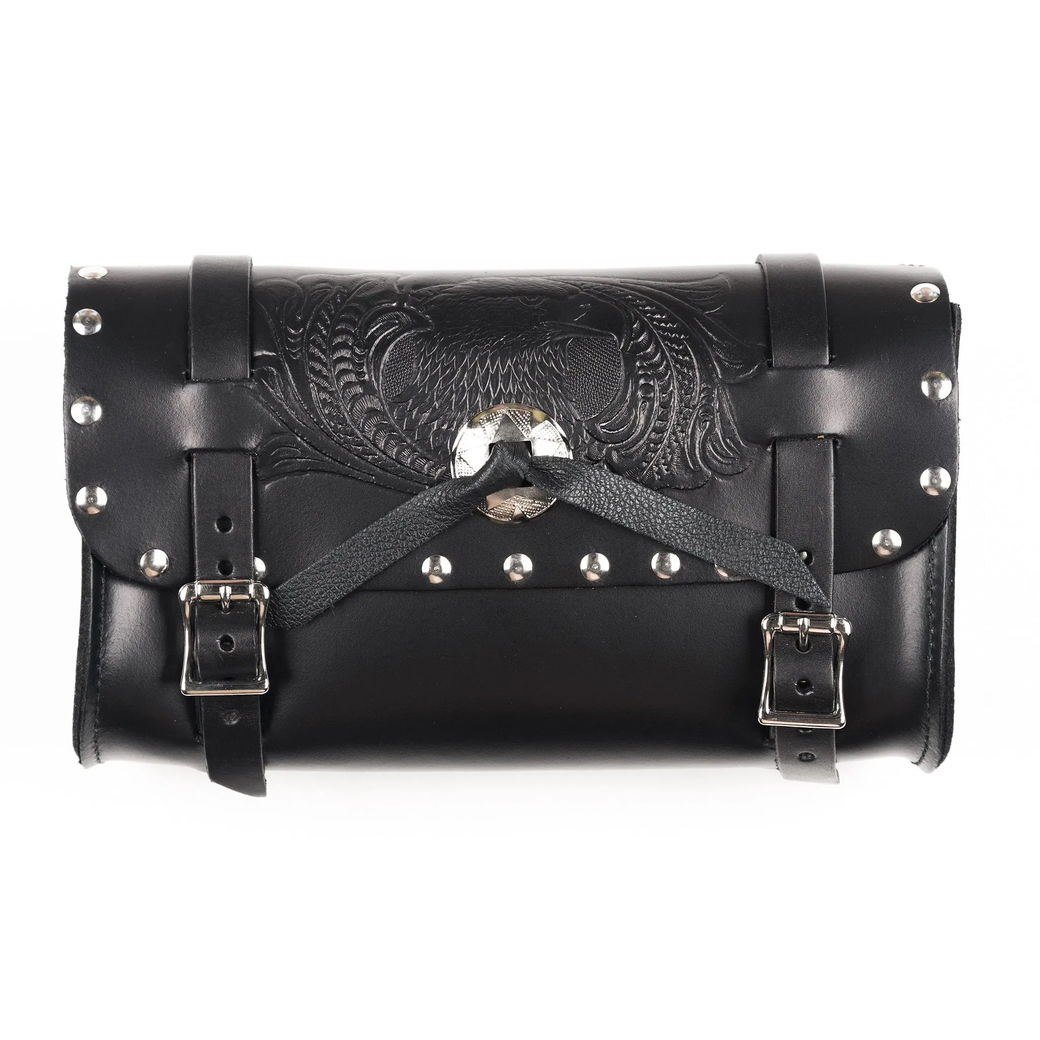 BP40R - Small Studded Tool Pouch w/ Laced Concho- Eagle Head w/ Scroll