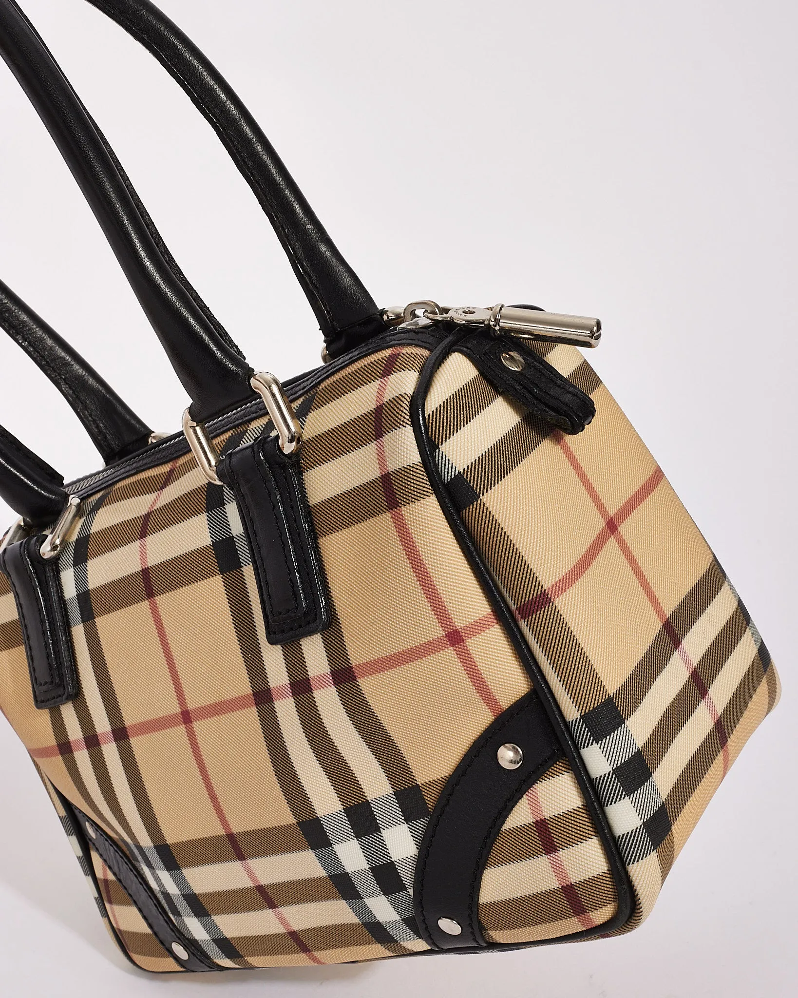 Burberry Beige Nova Check Coated Canvas Small Top Handle Bowling Bag