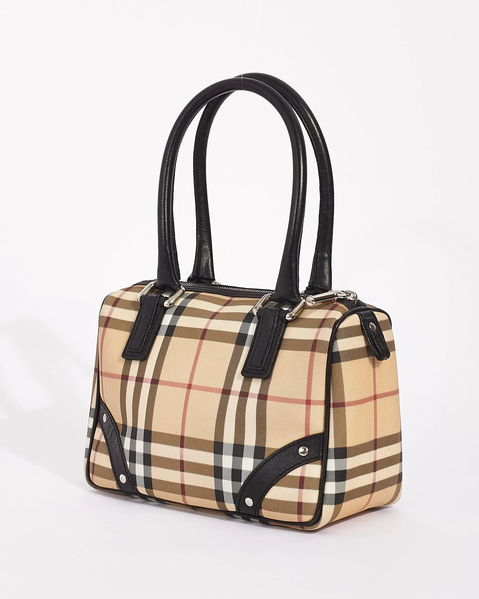 Burberry Beige Nova Check Coated Canvas Small Top Handle Bowling Bag