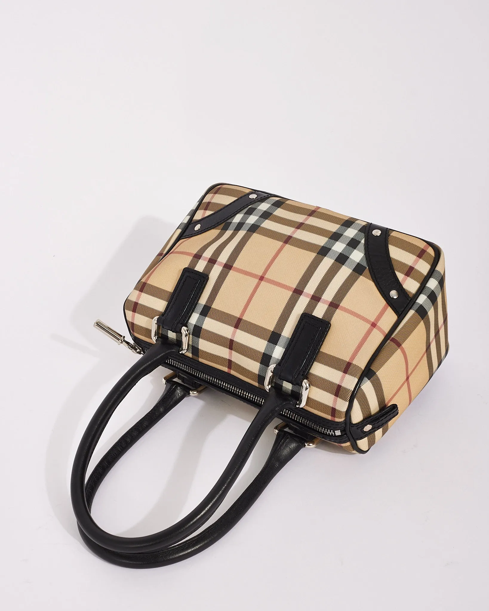 Burberry Beige Nova Check Coated Canvas Small Top Handle Bowling Bag
