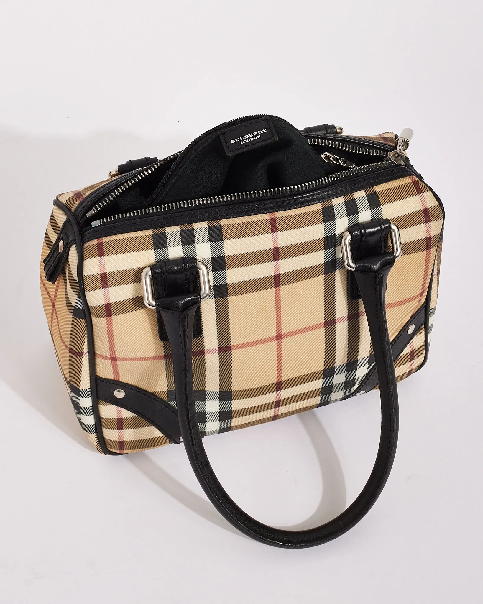 Burberry Beige Nova Check Coated Canvas Small Top Handle Bowling Bag
