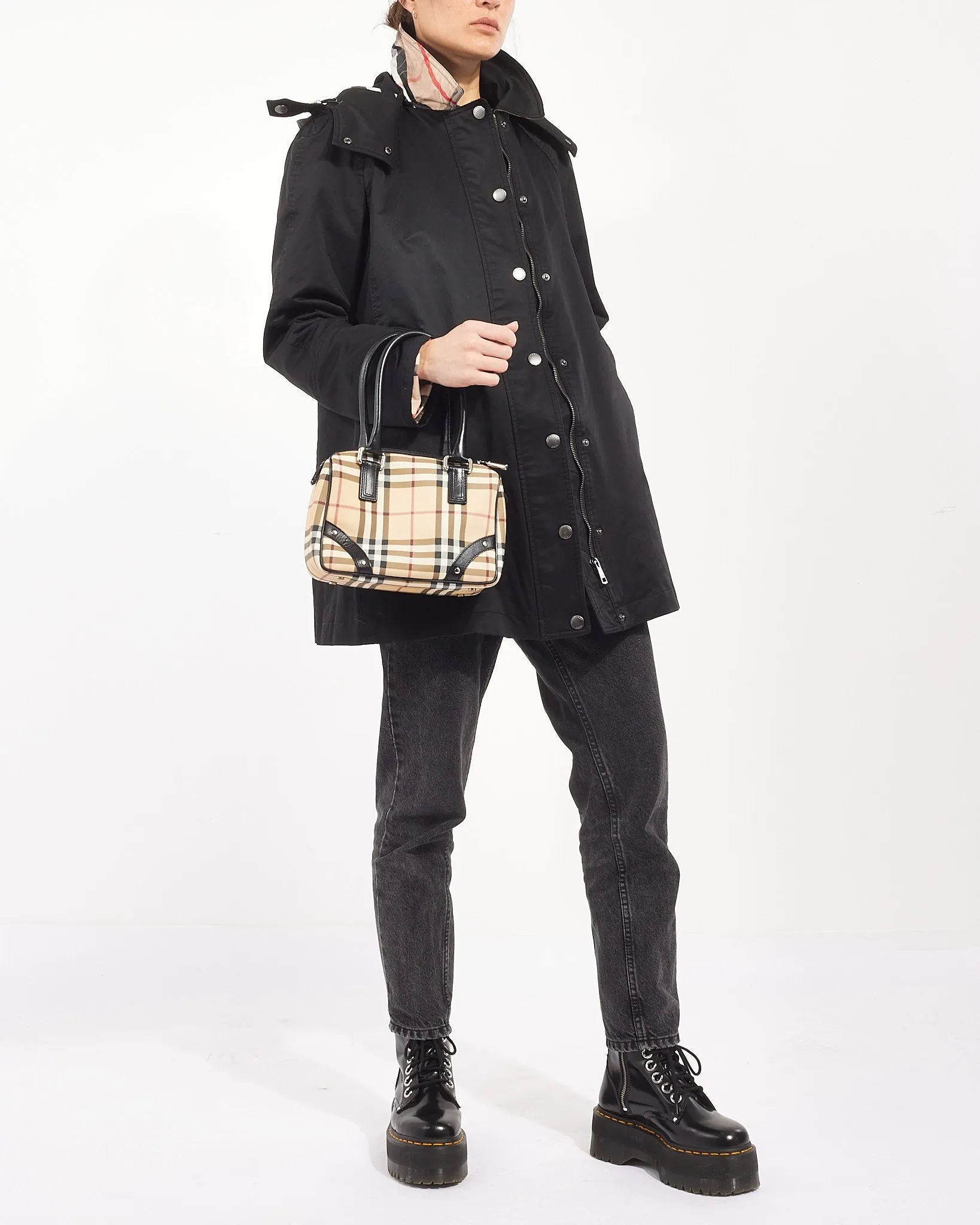 Burberry Beige Nova Check Coated Canvas Small Top Handle Bowling Bag