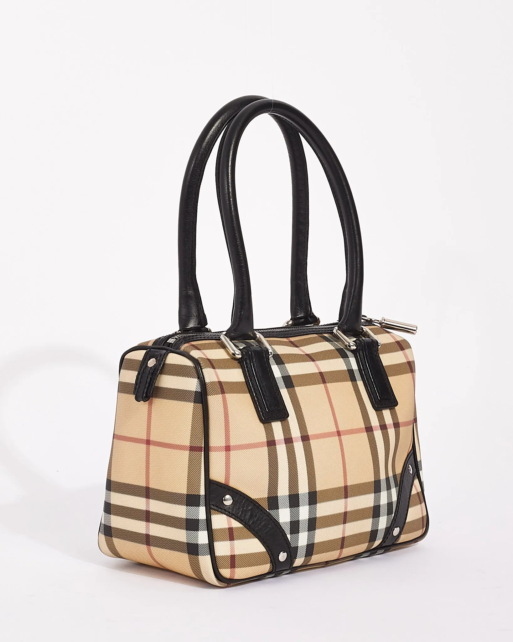 Burberry Beige Nova Check Coated Canvas Small Top Handle Bowling Bag