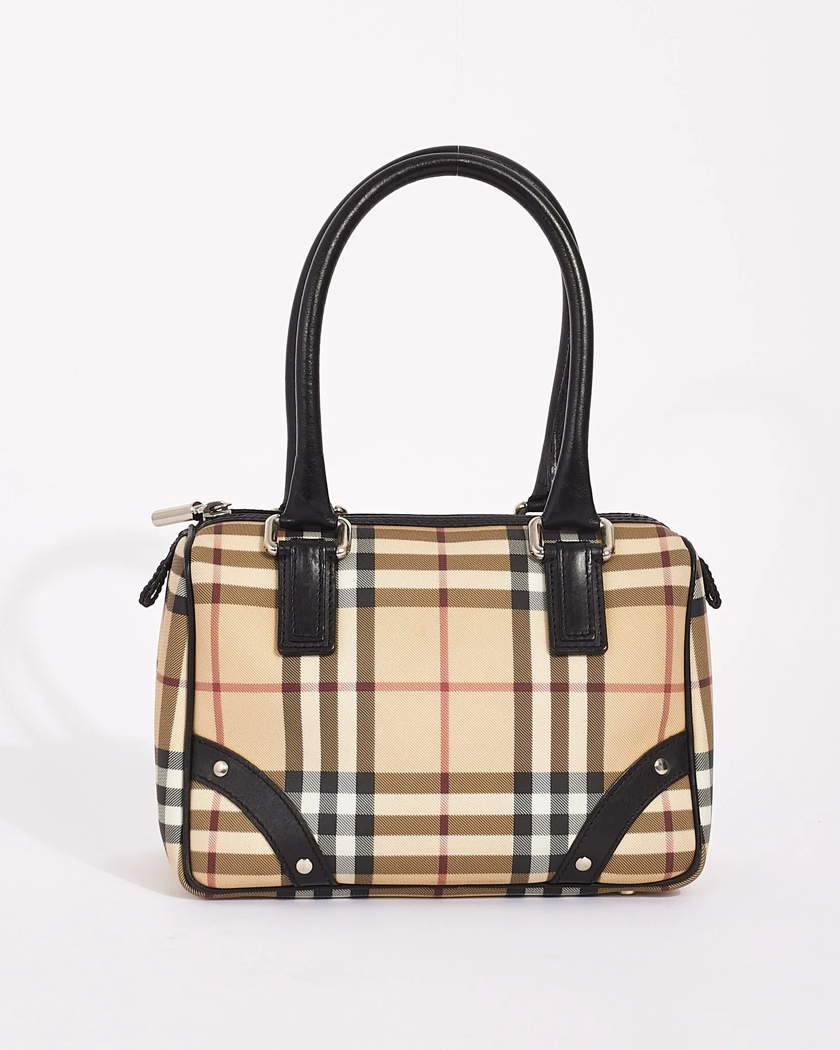 Burberry Beige Nova Check Coated Canvas Small Top Handle Bowling Bag