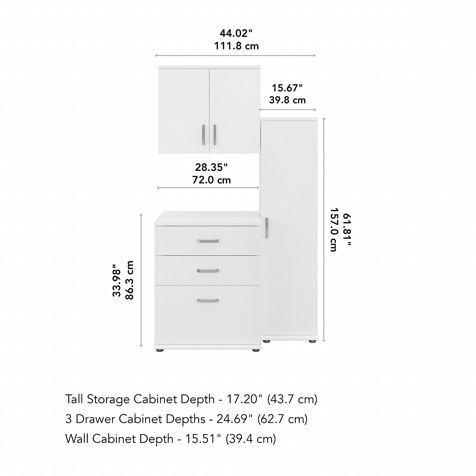 Bush Business Furniture Universal 3 Piece Modular Garage Storage Set with Floor and Wall Cabinets