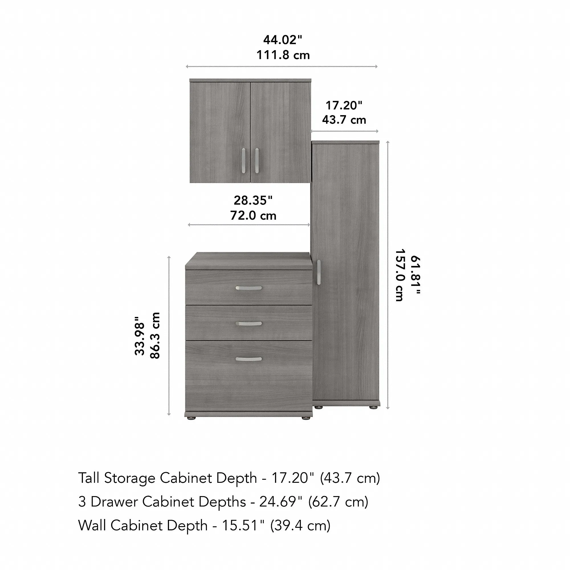 Bush Business Furniture Universal 3 Piece Modular Garage Storage Set with Floor and Wall Cabinets