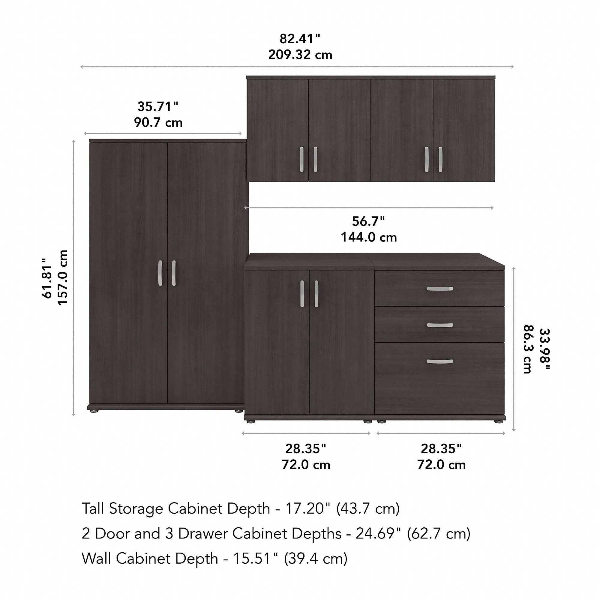 Bush Business Furniture Universal 5 Piece Modular Garage Storage Set with Floor and Wall Cabinets