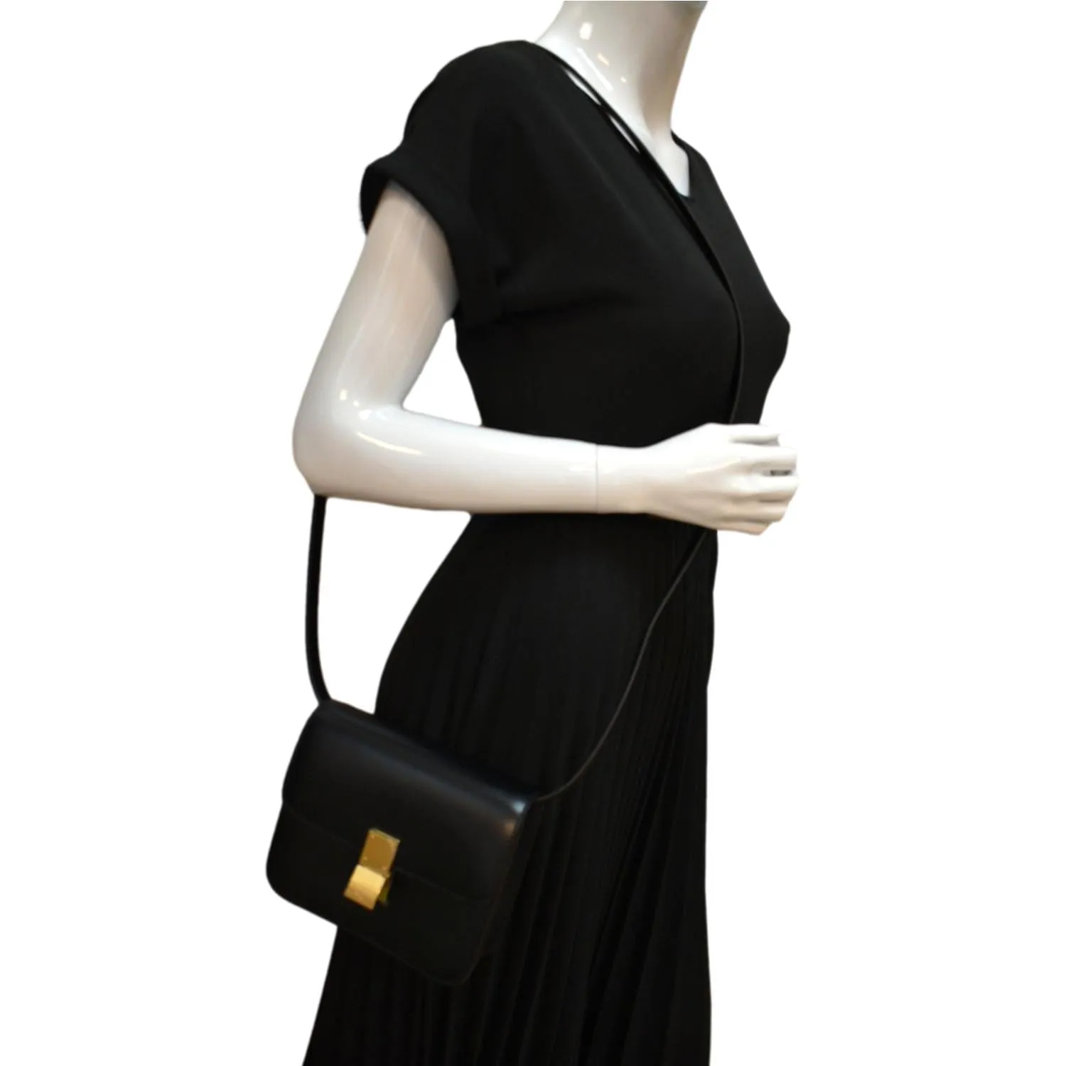 CELINE Classic Box Calfskin Leather Crossbody Bag Black