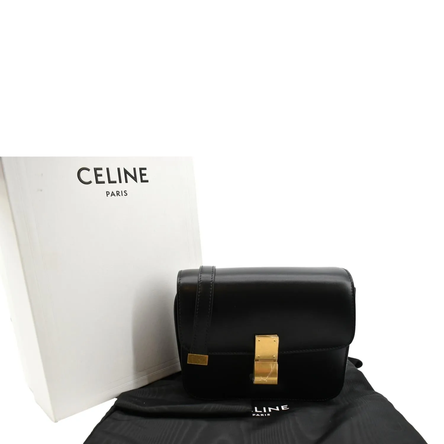 CELINE Classic Box Calfskin Leather Crossbody Bag Black