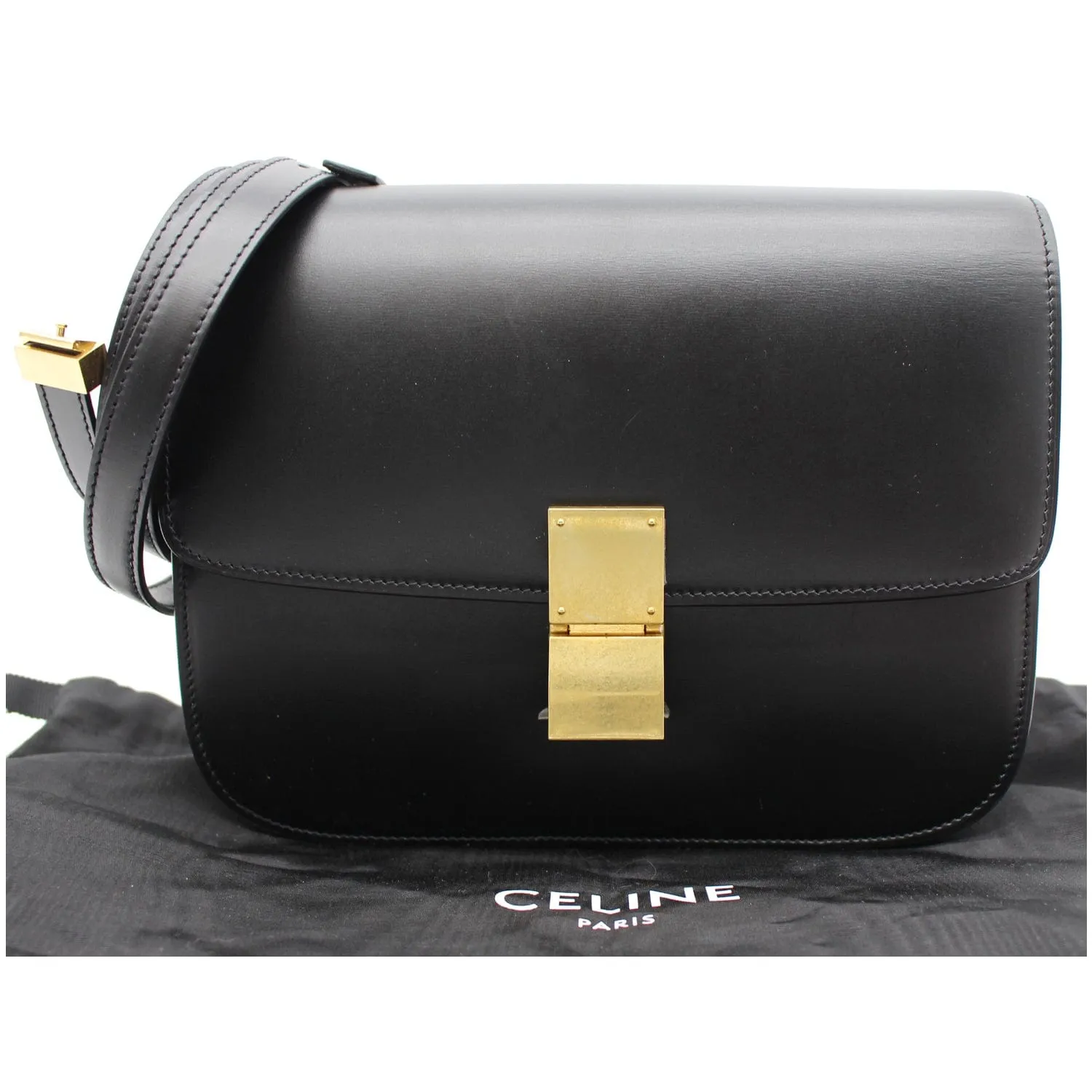 CELINE Classic Box Medium Calfskin Leather Crossbody Bag Black - 10% OFF