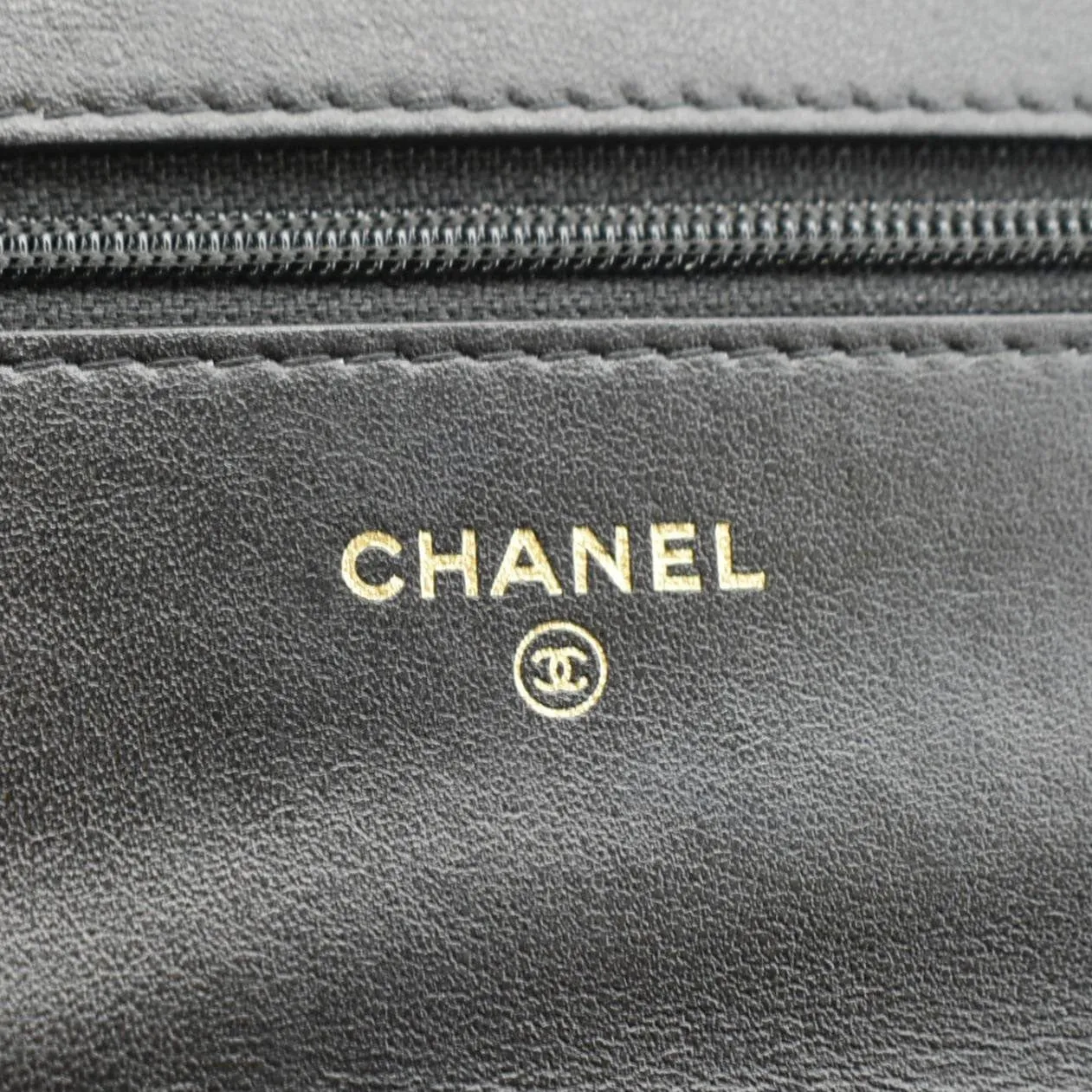 CHANEL 19 CC WOC Quilted Shiny Leather Wallet On Chain Crossbody Bag Black
