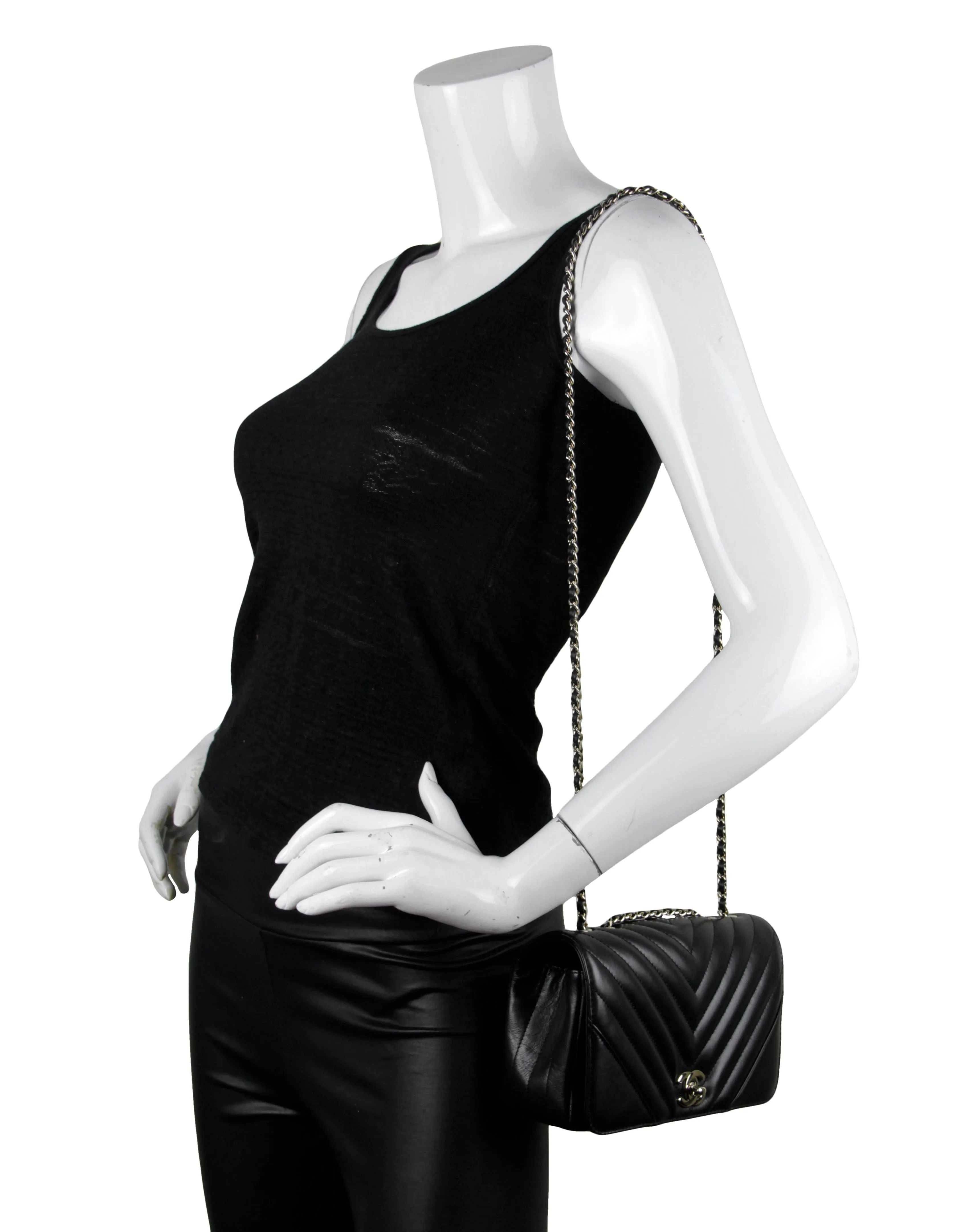 Chanel Black Lambskin Chevron Mini Statement Flap Bag