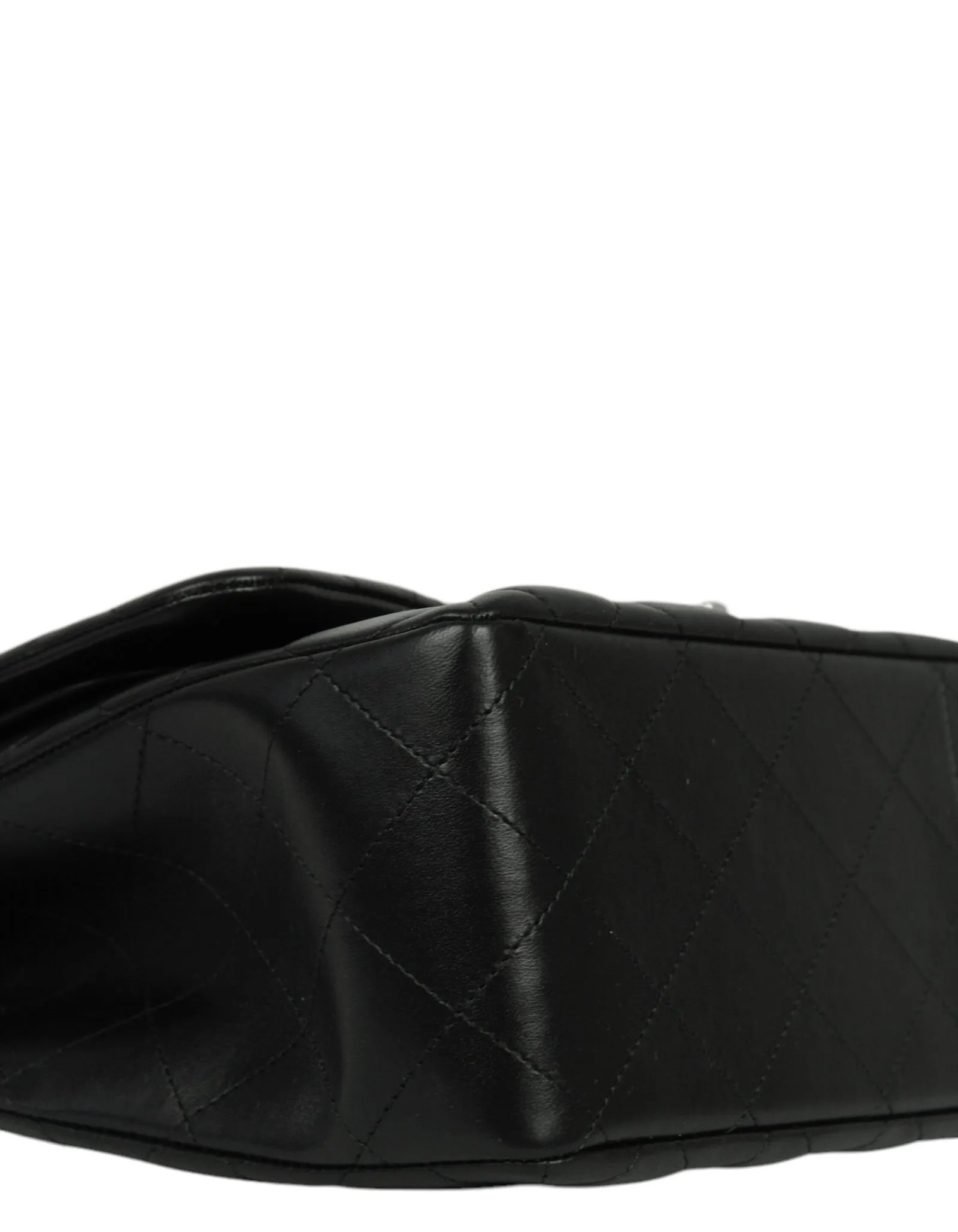 Chanel Black Lambskin Leather Double Flap Jumbo Bag