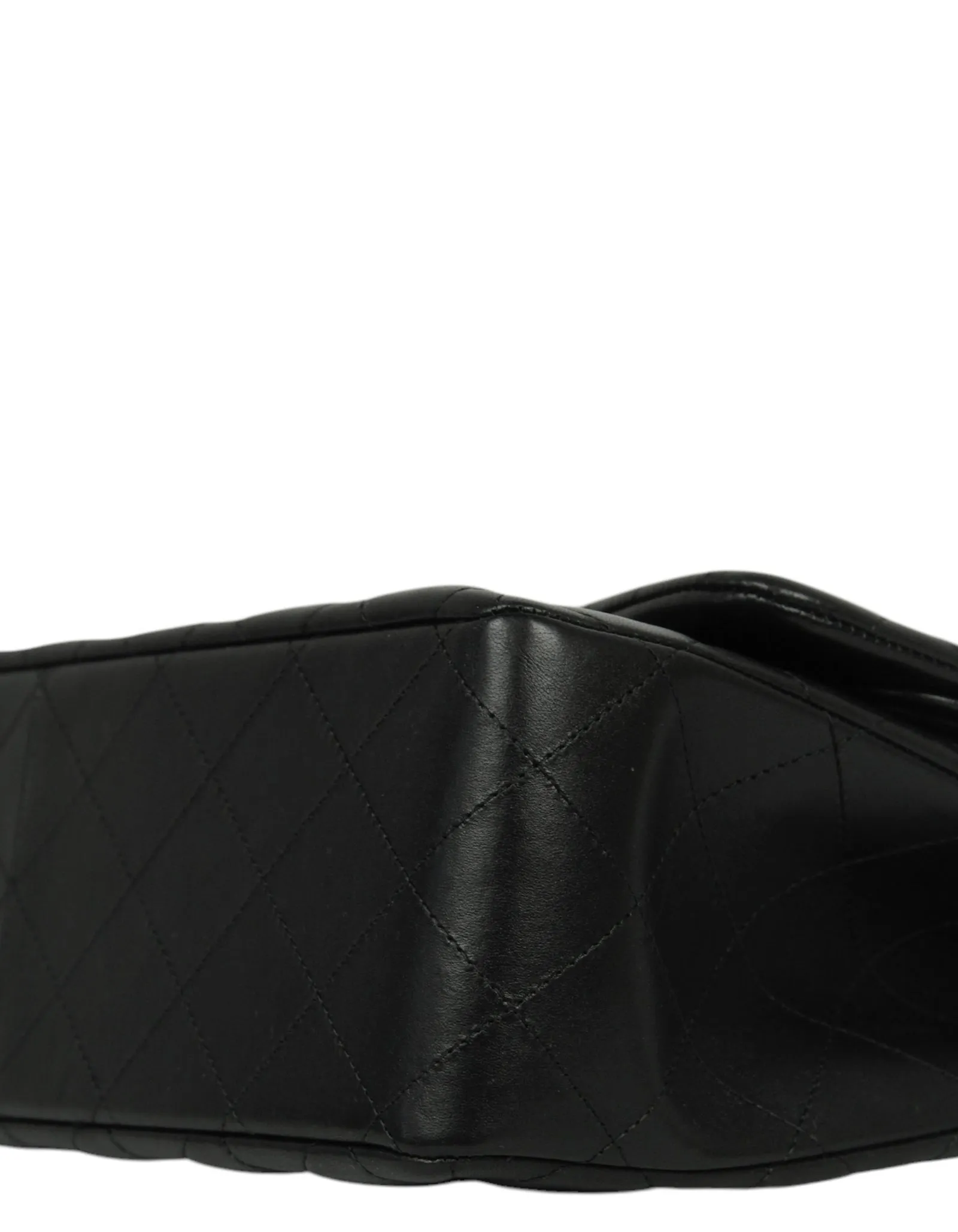 Chanel Black Lambskin Leather Double Flap Jumbo Bag