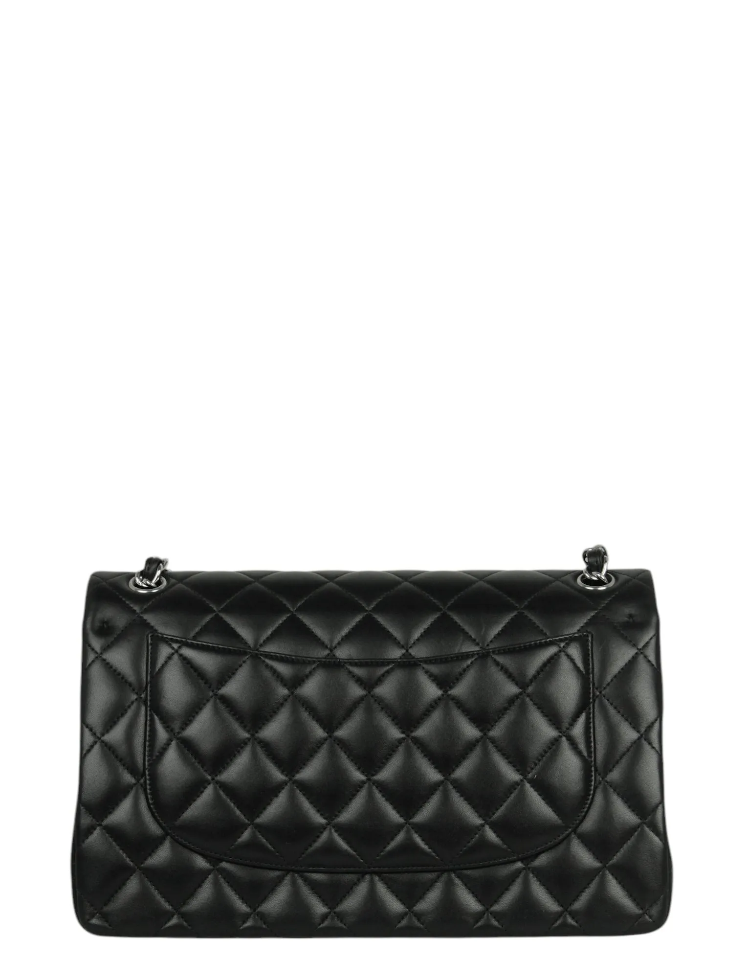 Chanel Black Lambskin Leather Double Flap Jumbo Bag